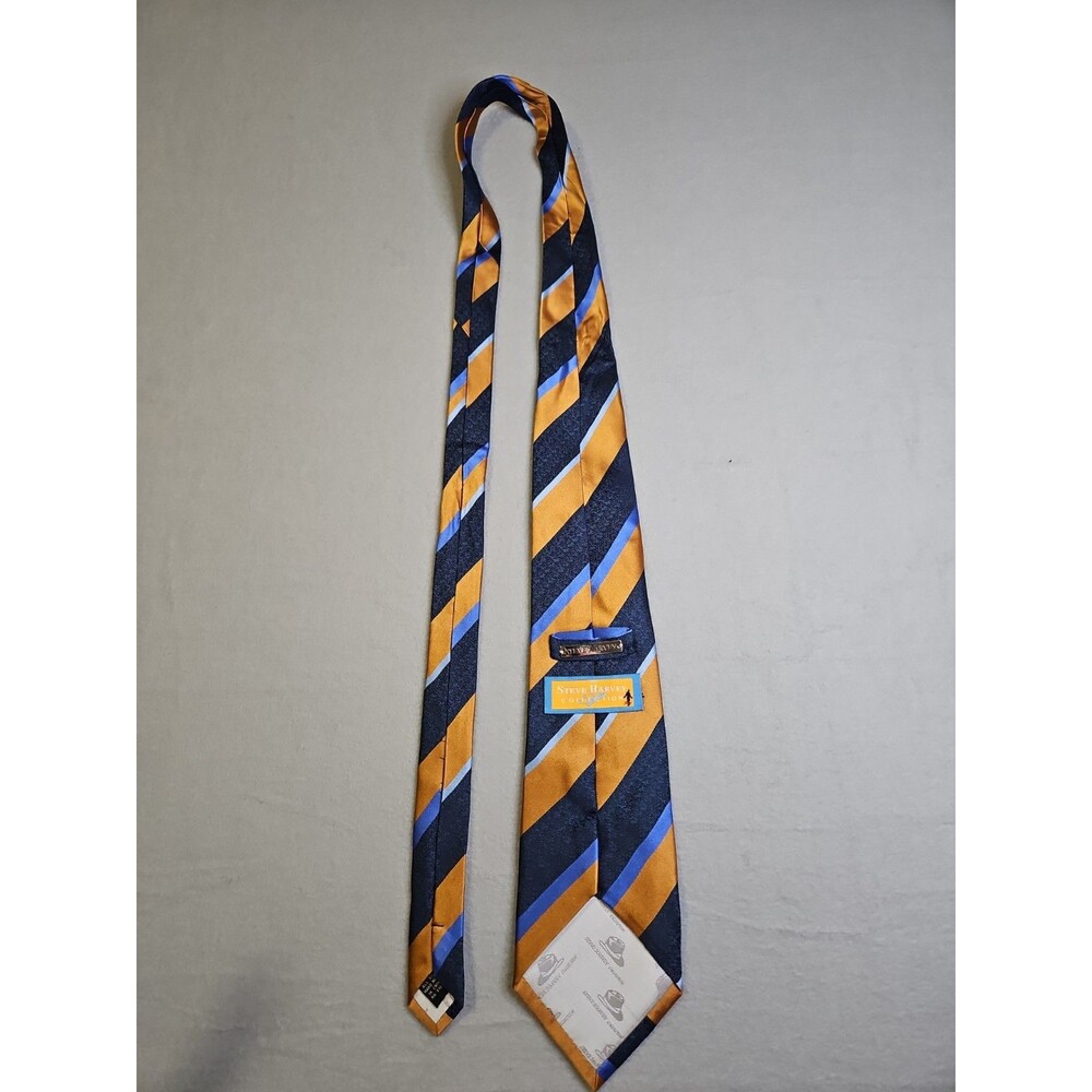 Men's Steve Harvey Collection Tie Blue Gold Stripes 100 Silk